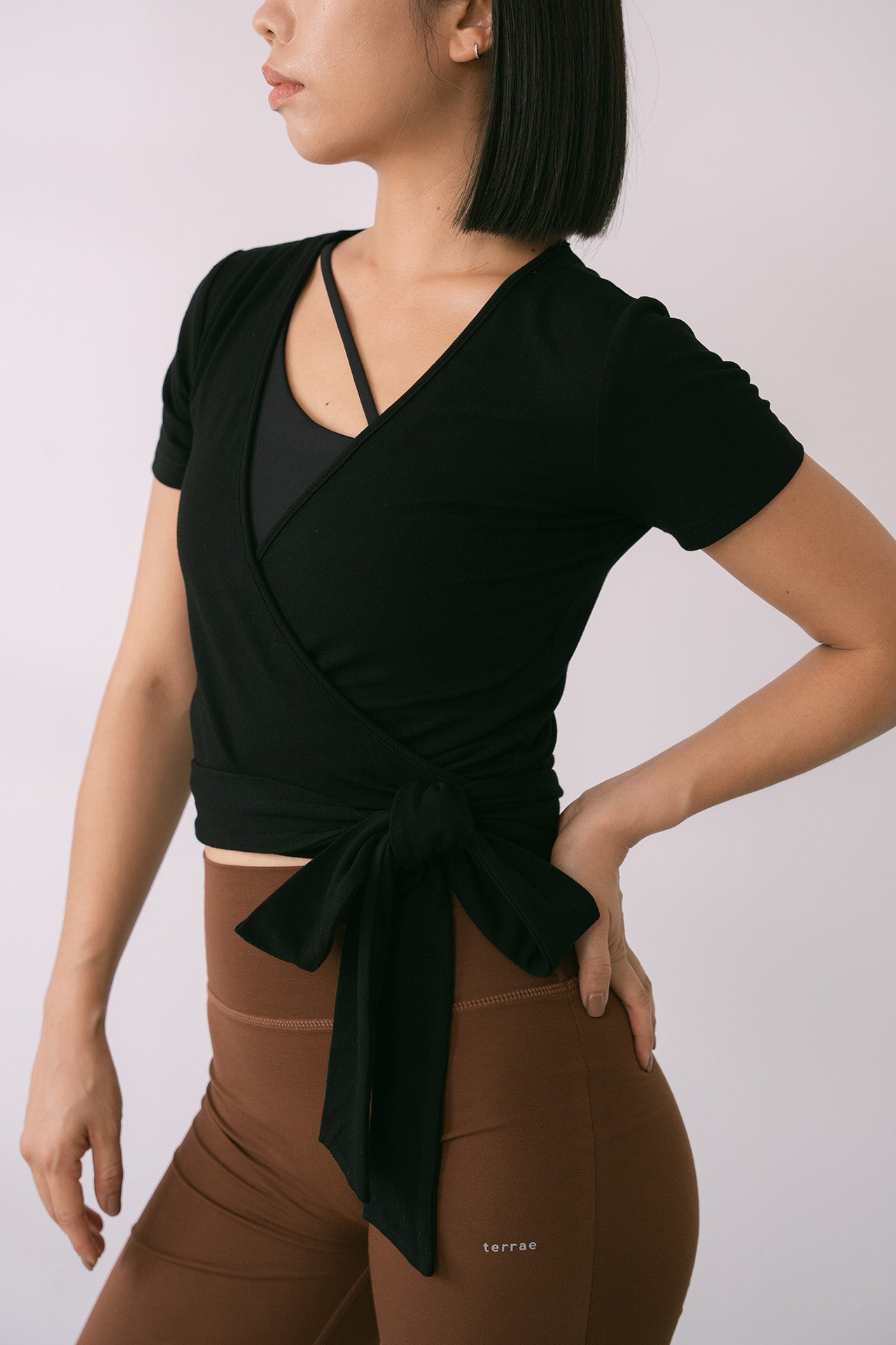 Easy Wrap Top Short Sleeve Black