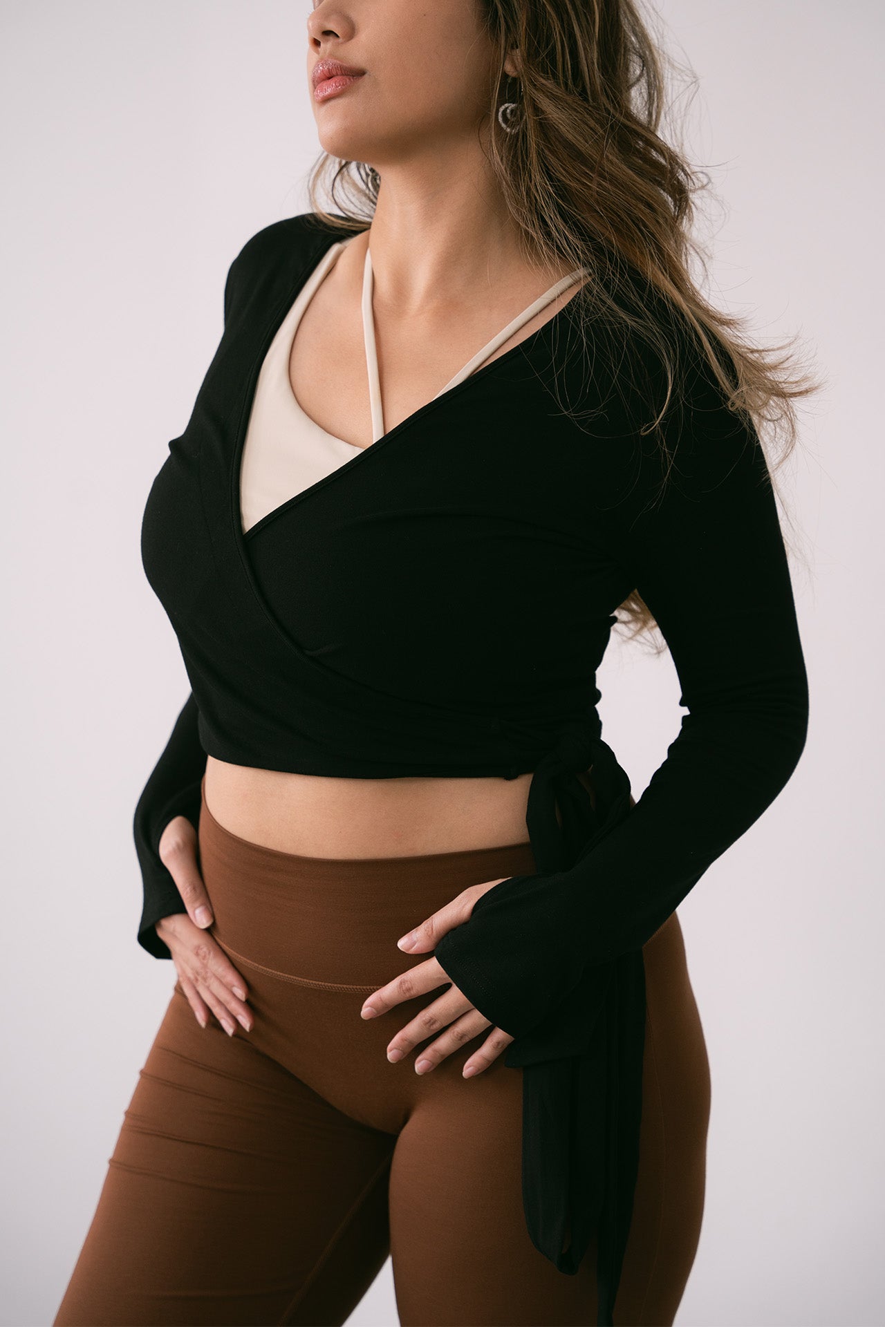 Easy Wrap Top Long Sleeve Black