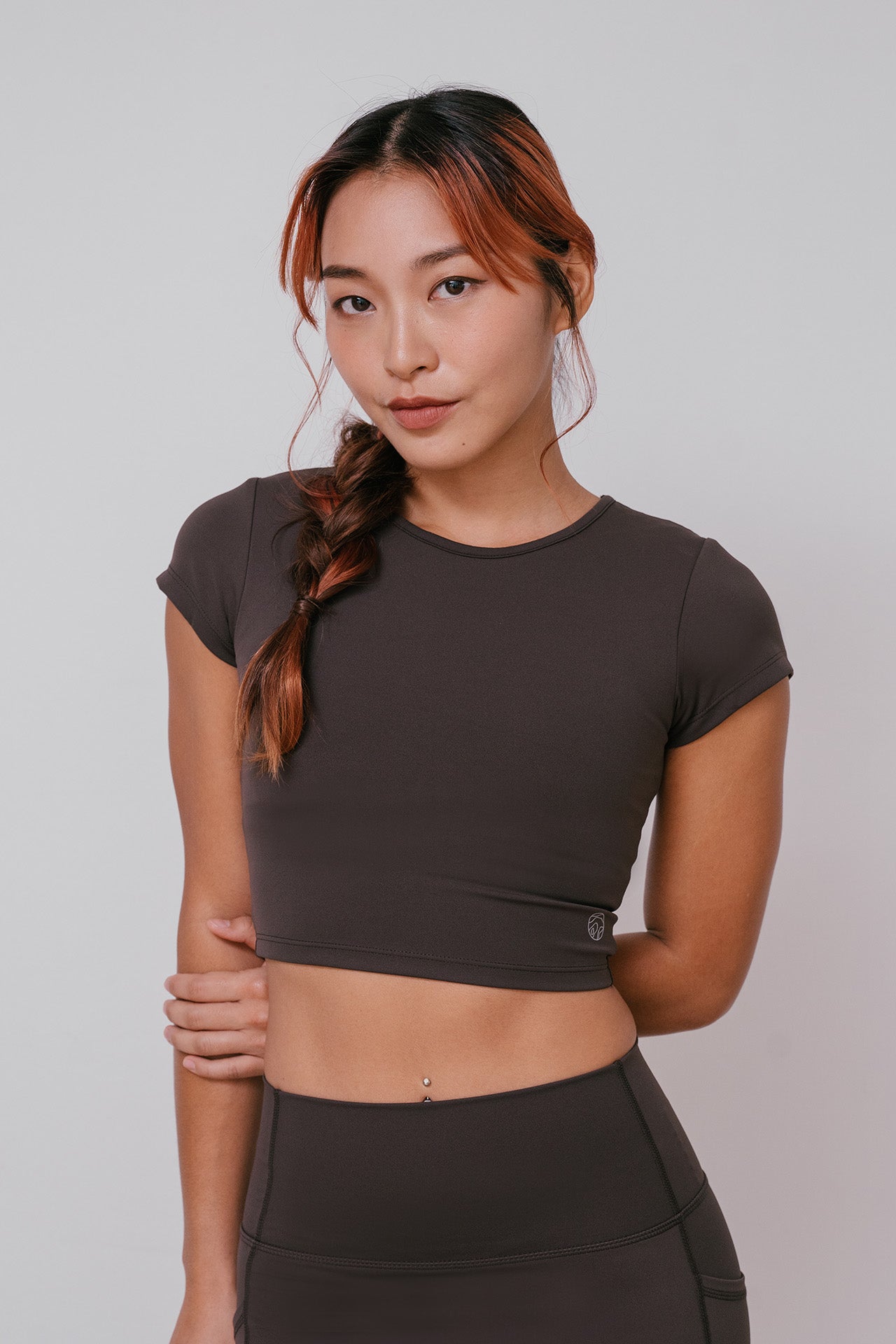 All Day Cropped Tee with Bra Espresso